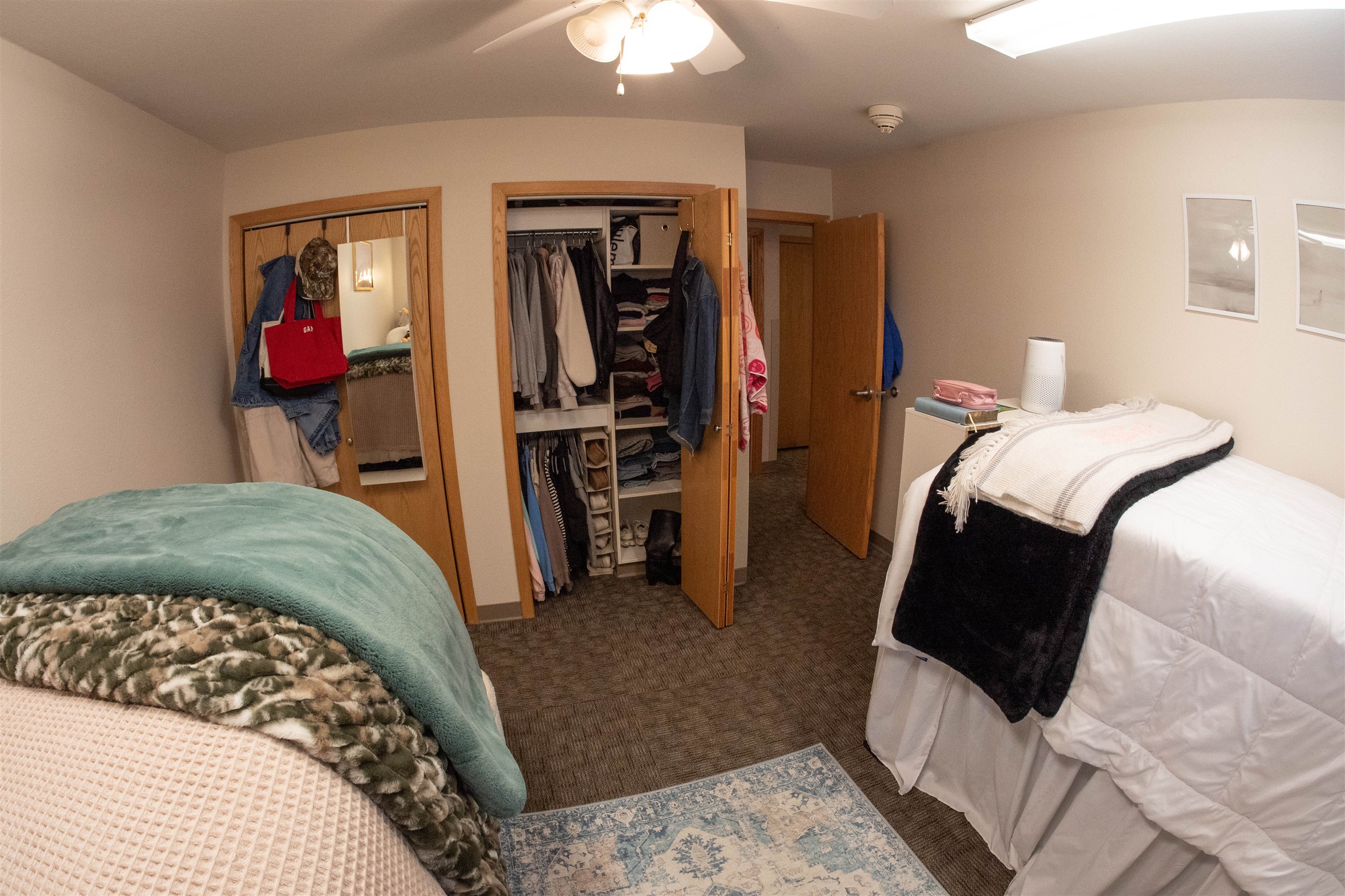 Interior of Mystic hall dorm room with closet space